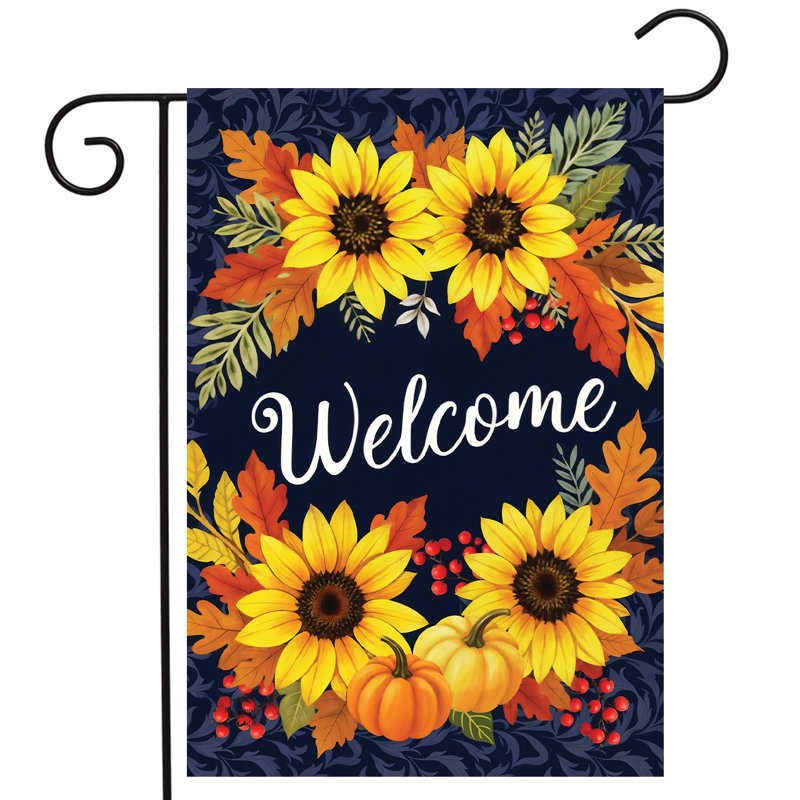 Drapeau de jardin « Tournesols d'automne - Bienvenue » 12x18
