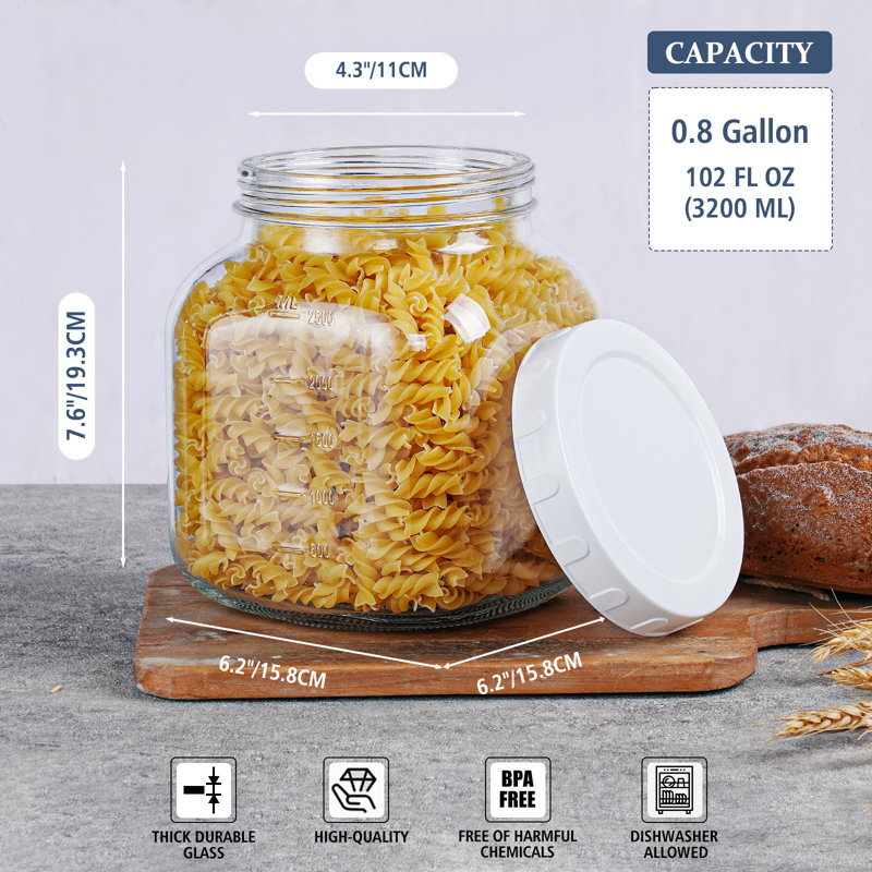Glass Storage Jars with Airtight Lids and for Fermenting, Pickle108 oz Clear (Set of 2)