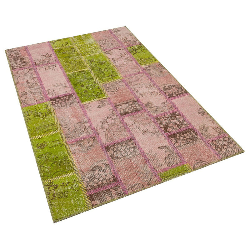 Tapis de couloir moderne fait à la main rose et vert Modern