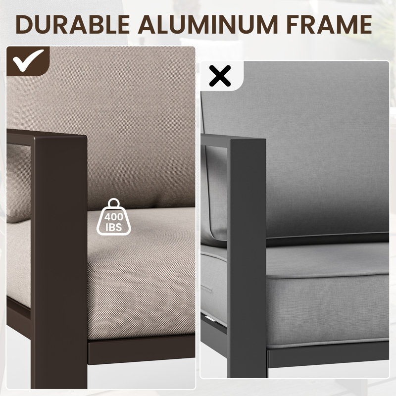 Fauteuil d'extérieur en aluminium avec coussins, Beige
