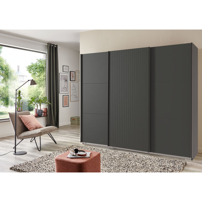 Lyliann 3 Door Manufactured Wood Wardrobe, Graphite, 216cm H x 300cm W x 65cm D