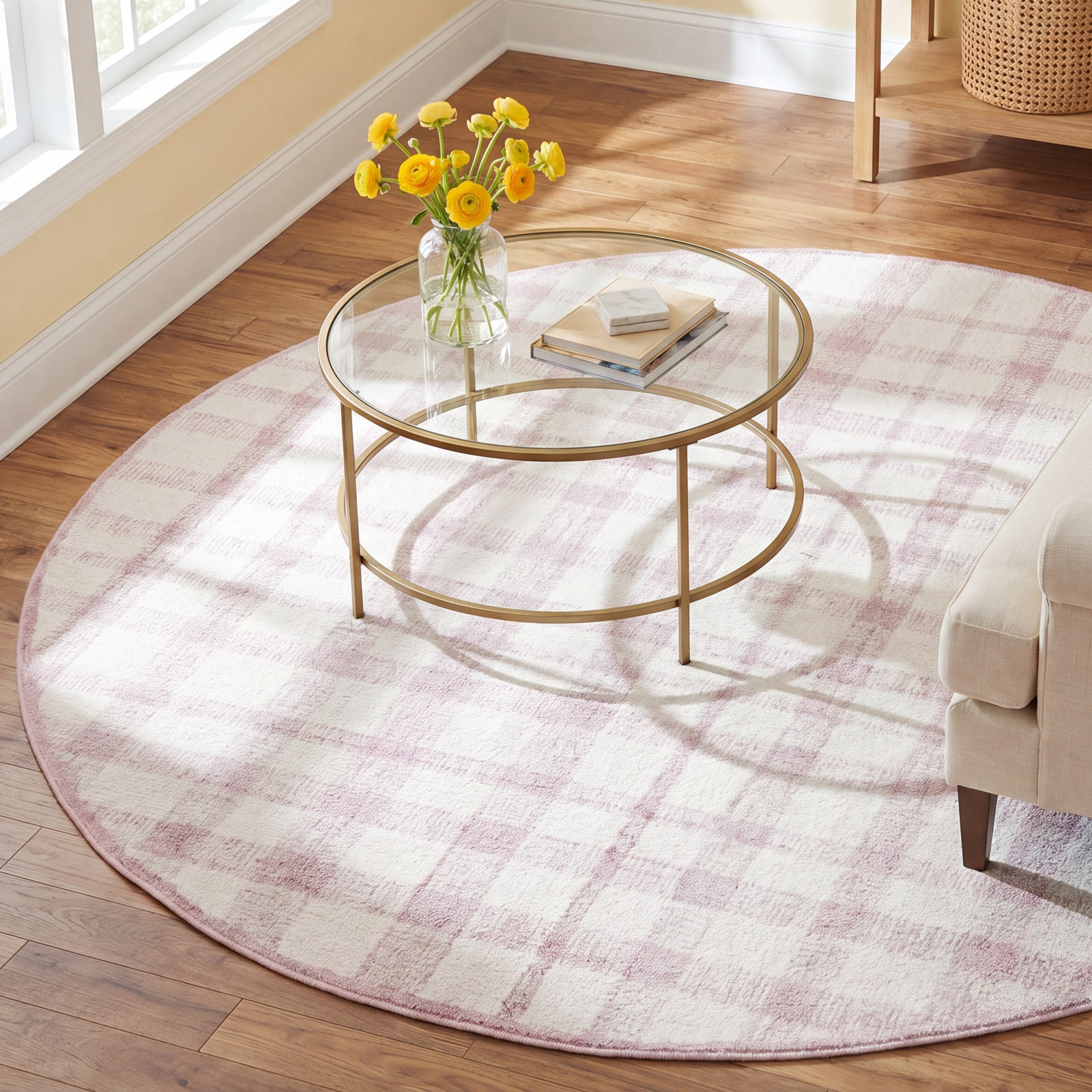 Hand-Tufted Plaid Performance Rug, Round 6"