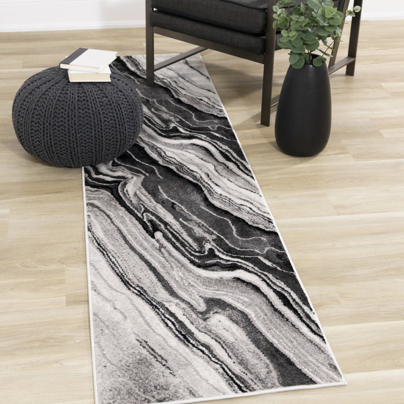 Tapis gris à motif abstrait Smallwood, Tapis de couloir de 2 pi x 7 pi