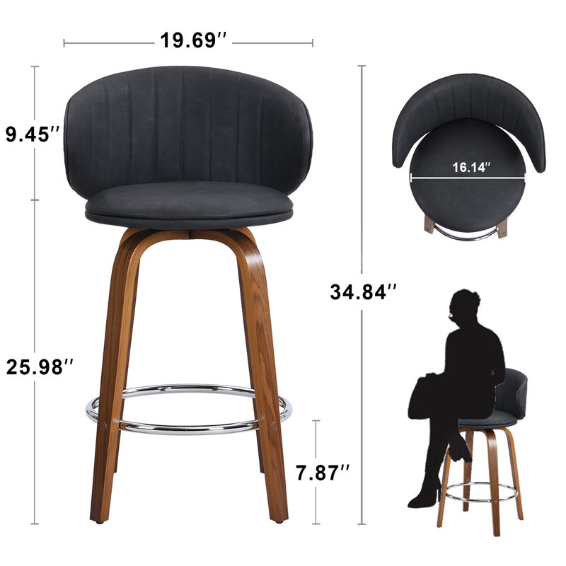 Tabouret de bar et de comptoir pivotant rembourrÃ© de 26 po avec structure en bois, gris