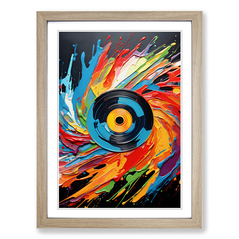 Vinyl Record Abstract - Framed Print, Oak, 34cm H x 25cm W x 2cm D