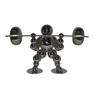 Modern Art Weightlifter Squat Position Chrome Statue - Size: 20"L X 7"W X 12"H.