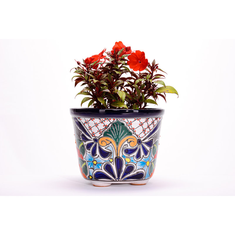 10" Multicolor Floral Talavera Ceramic Round Pot Planter