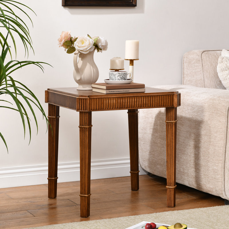 Bachman Fluted Leg End Table, Walnut Finish Square Side Table