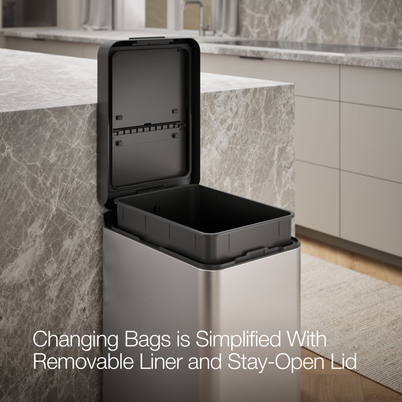 13-Gallon Stainless Steel Slim Step Trash Can With Bifold Lid, Stainless