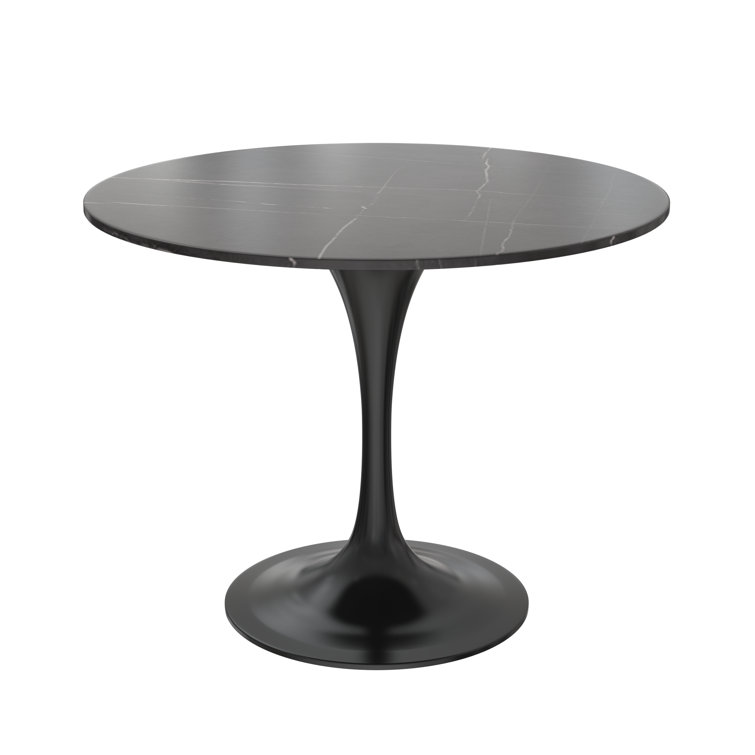 Heatherton 36" Round Dining Table with Sintered Stone Top and Black Steel Pedestal Base Kitchen Table Seats 2-4 Person