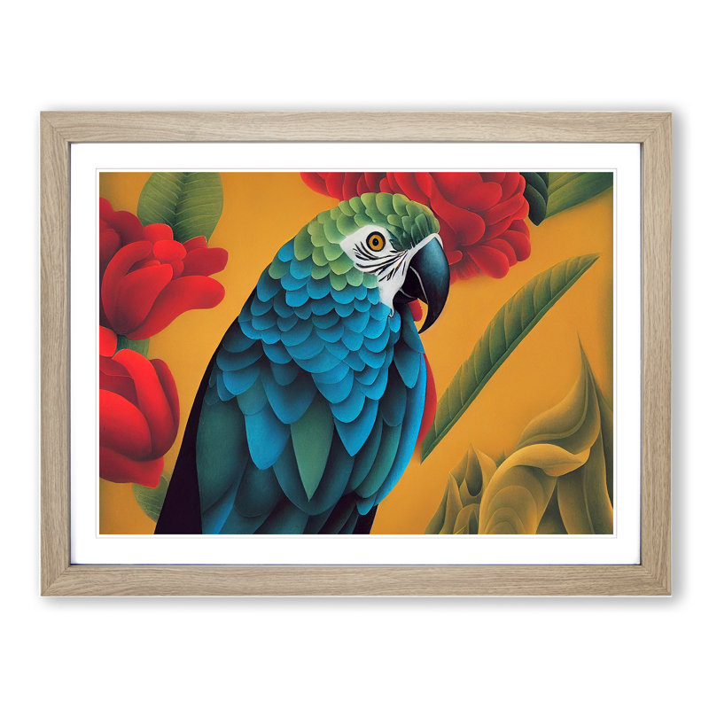 Adorable Parrot 1 Piece Single Picture Frame Wall Art, 25cm H x 34cm W x 2cm D, Oak Framed