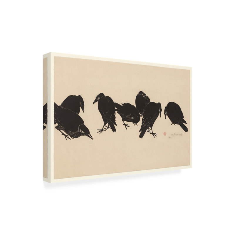Art mural sur toile tendue - Henri Charles Guérard «Seven Crows, 1872 1897», art mural pour le salon, la chambre à coucher ou le bureau - 22 x 32