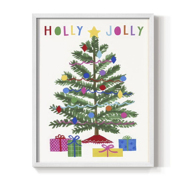 Colorful Christmas Collection B Framed Print - Solid Wood, 21" H x 17" W, White Framed