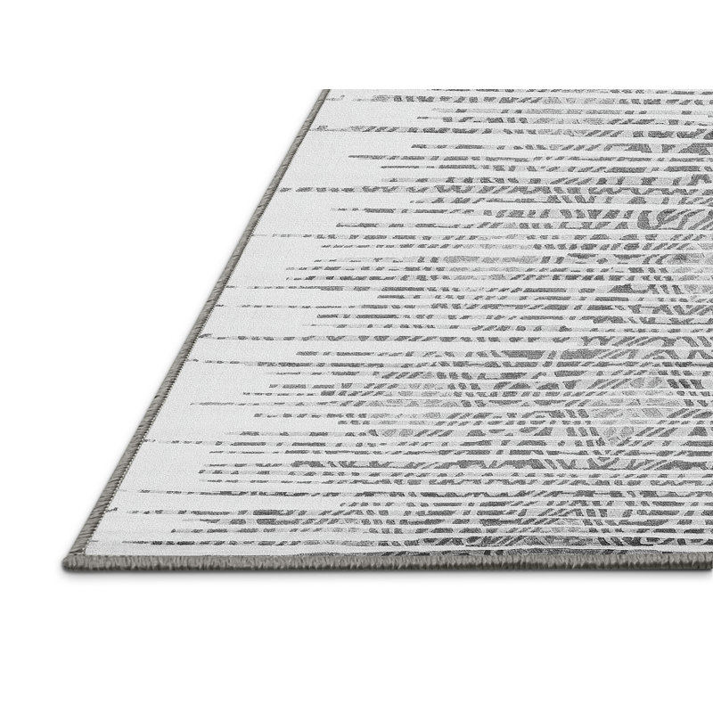 Tapis gris / blanc tissé à la machine Wiarda, Rectangle 7 pi x 9 pi