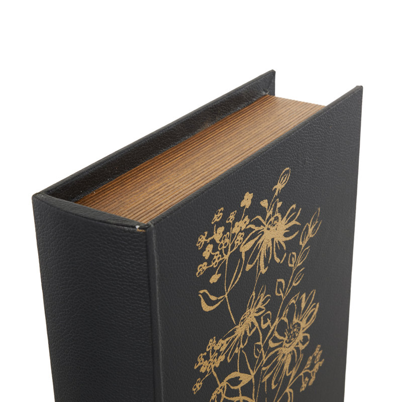 Cole And Grey Faux Leather Faux Book Storage Floral Decorative Box With Gold Accents
