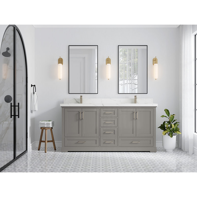 Esin 72'' Double Bathroom Vanity with Top, Calacatta Laza