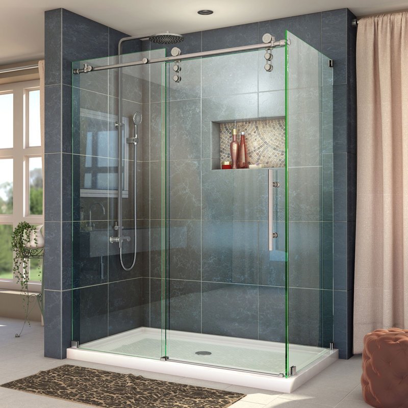 Enigma-Z 76" Frameless Shower enclosure, Brushed Stainless Steel