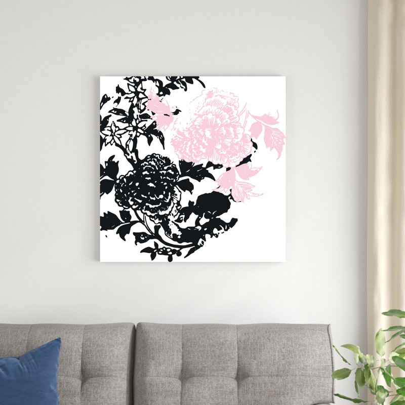 " Graphic Pink Black Flower " Painting Print, 30" H x 30" W
