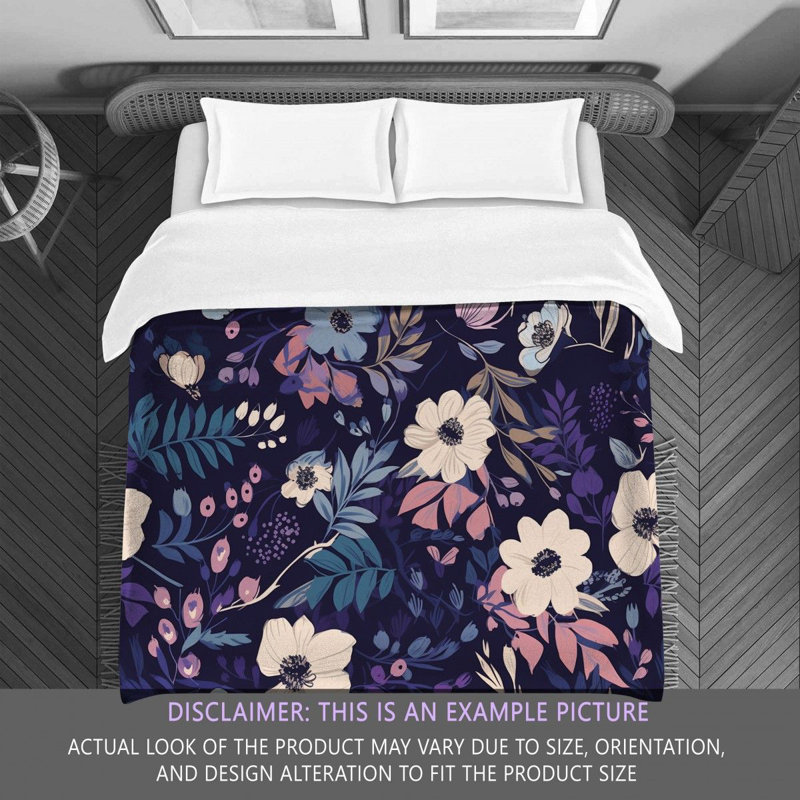 Botanical Navy/Purple Microfiber Comforter, King Comforter