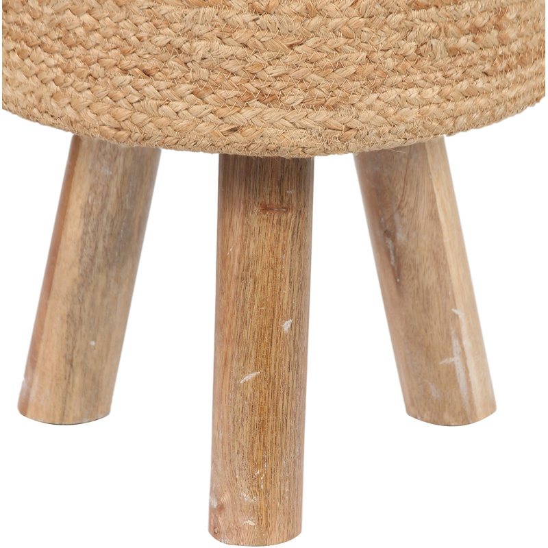 Tabouret rond rembourré en jute fabriqué à la main Kilim, Beige, Beige