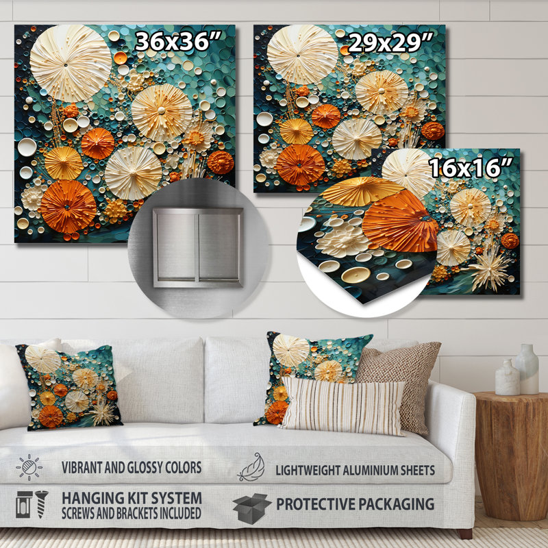 «Beach Tidepool Symphony Pointillism II», reproduction de plage sur métal, H 23 po x l 23 po x P 1 po