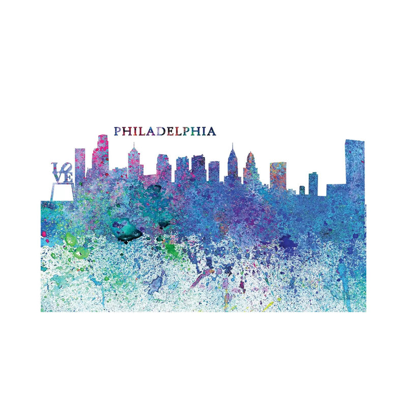Philadelphia Pennsylvania Skyline Silhouette Impressionistic Splash 1 Piece Wrapped Canvas Wall Art