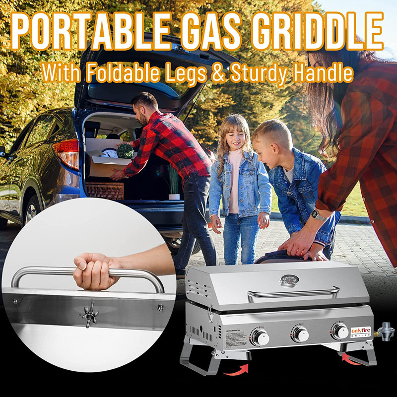 Plaque chauffante au gaz propane en acier inoxydable à 3 brûleurs
