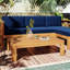 Ensemble de conversation modulaire 5 pièces avec coussins, finition naturelle et coussins bleus