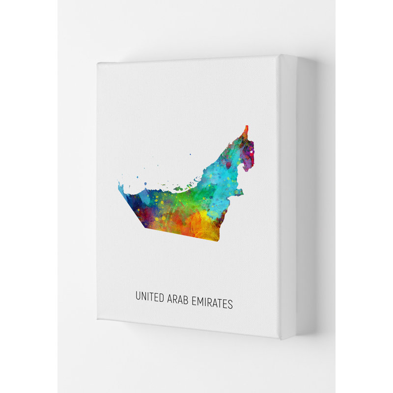 United Arab Emirates Watercolour Map by Michael Tompsett - Print, 29.7cm H x 21cm W x 4cm D, Wrapped Canvas