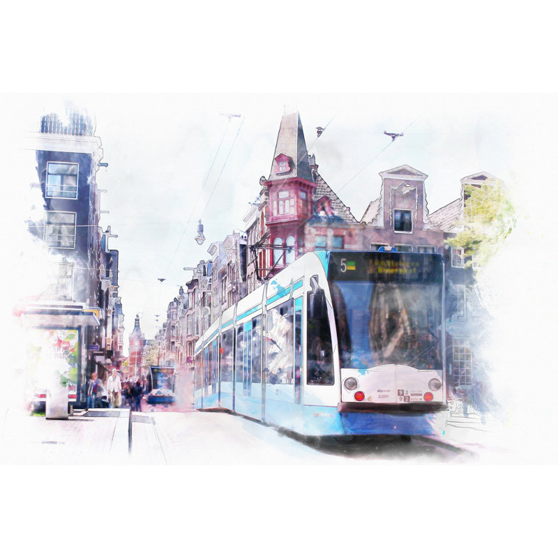 Tram Car - Single Picture Frame Painting on Canvas, 60 cm H x 90 cm W