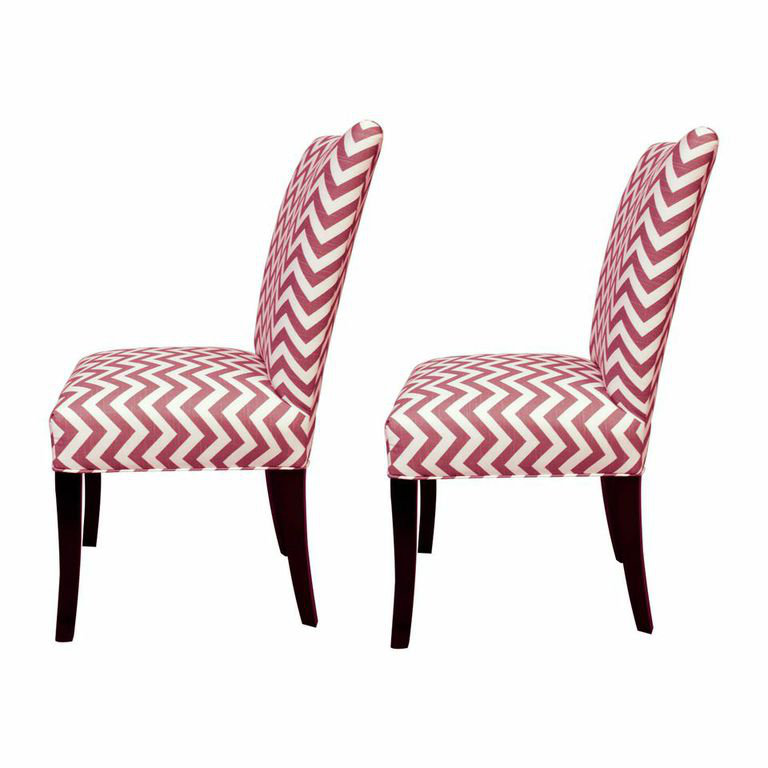 21'' H Upholstered Dining Chair, Zig Zag Lipstick / White