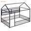 Full Size Metal Bed House Bed Frame With Fence And Shelves, Black-126253144-126253124