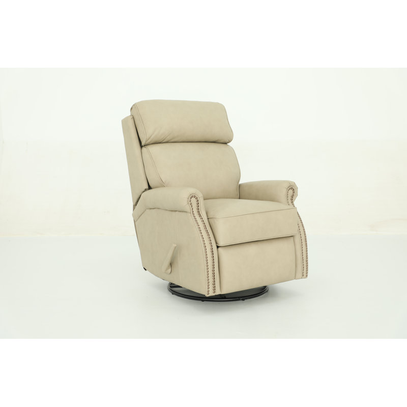 Segen 31'' Wide Genuine Leather Manual Swivel Standard Recliner, Beige Genuine Leather