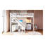 Lit mezzanine double avec bureau intégré, deux commodes et bande lumineuse à DEL - Lit superposé en bois massif blanc avec escalier latéral