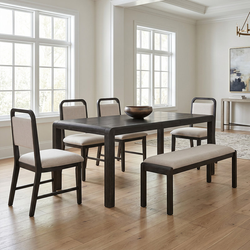 Ensemble de table de salle à manger extensible Rustic - Pieds courbés élégants et chaises ergonomiques pour 4 à 6 personnes
