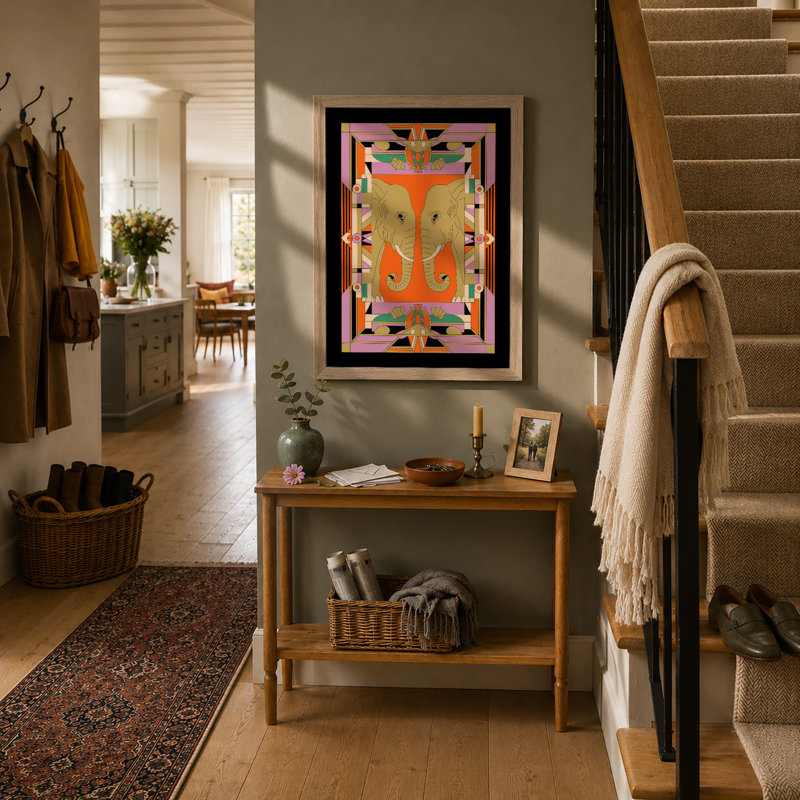 Symmetrical Butterfly Frame Eclectic - Framed Print, A2 - 59.4 x 42.0 cm, Oak