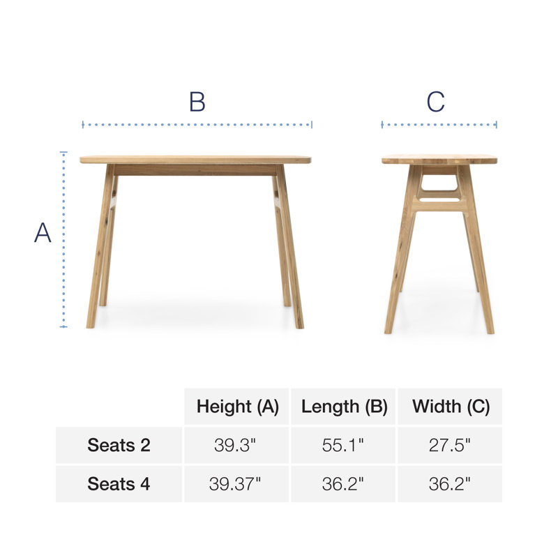 Oak Solid Wood Dining Table, 27.5" W x 36.22" L