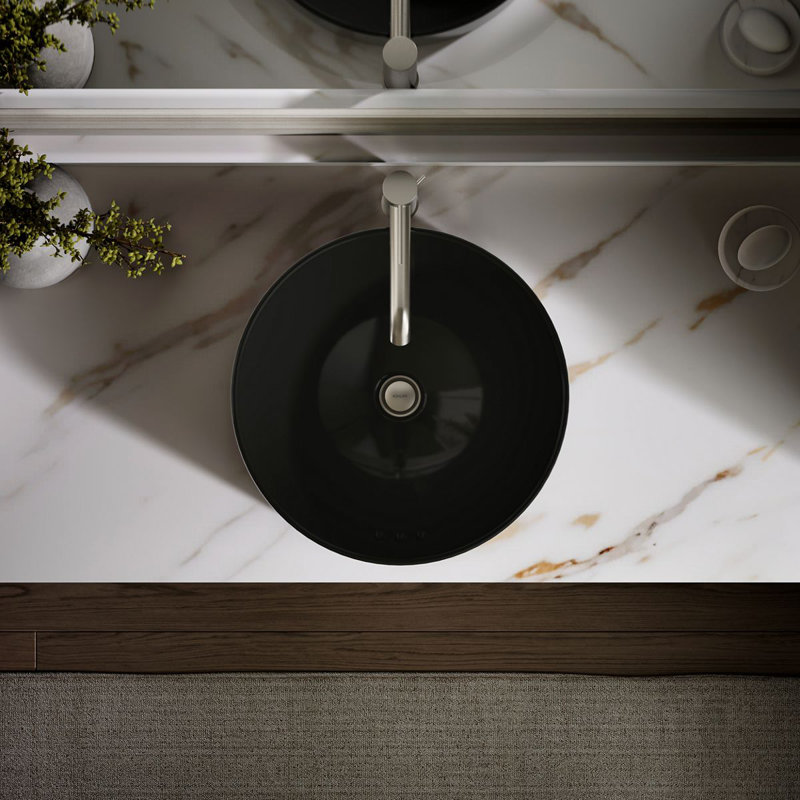 Vox® Vitreous China Circular Vessel Bathroom Sink with Overflow, Black Black
