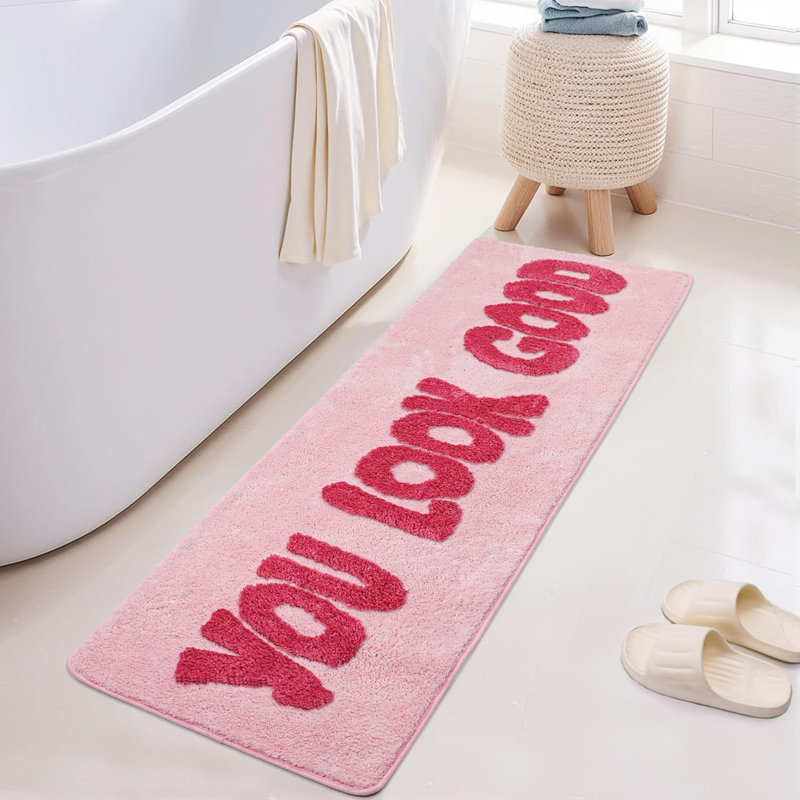 Tapis de salle de bain You Look Good, rose vif, peluche douce, super absorbant l'eau, envers antidérapant, nettoyage facile, décor éclatant