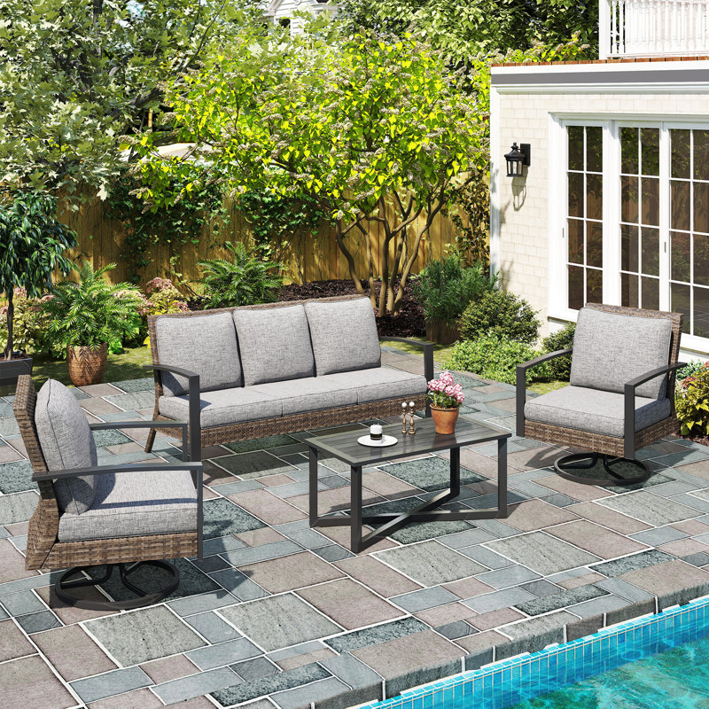 Patio Swivel Dining Chairs Set With Cushions, Gray