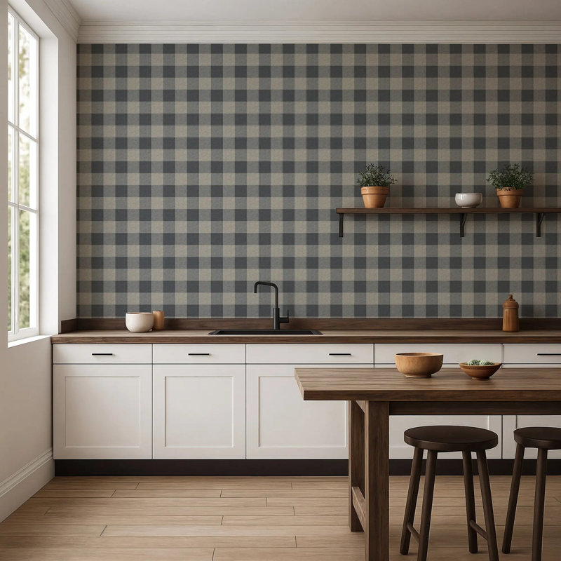 Washed Gingham, Midnight, Peel & Stick
