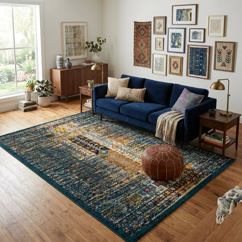 Tapis Kristen Naplate, Teal, Rectangle 6 pi 1 po x 9 pi