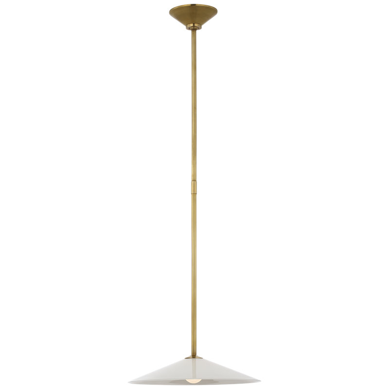 Amber Lewis Ponce Pendant with Shade, 47" H x 13" W x 13" D, White, Hand-Rubbed Antique Brass