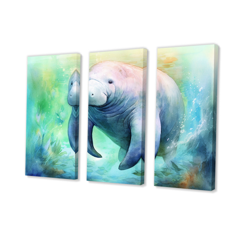 " Gentle Manatee I " 3 - Pieces, 28" H x 36" W x 1" D