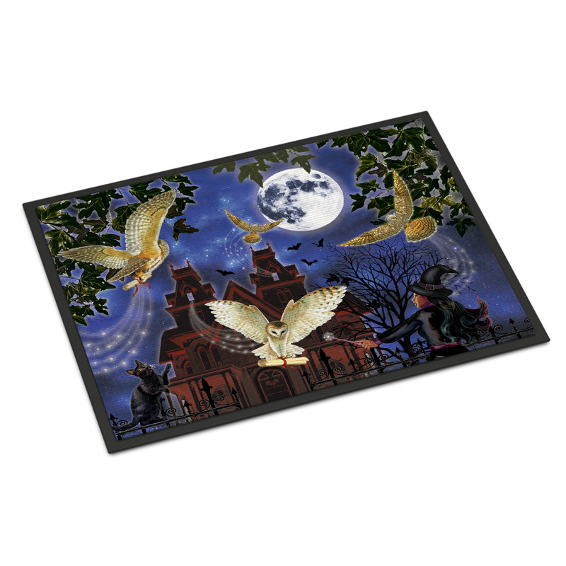 Tapis d'entrée antidérapant Driffield L 27 po x l 18 po, Hibou express - Halloween