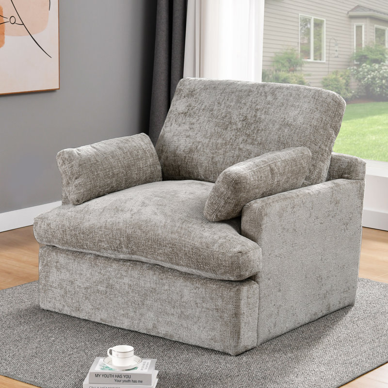 Jaquez - Fauteuil avec accoudoirs et coussins de style transitionnel en chenille de 41,5 po de largeur, Gris chenille