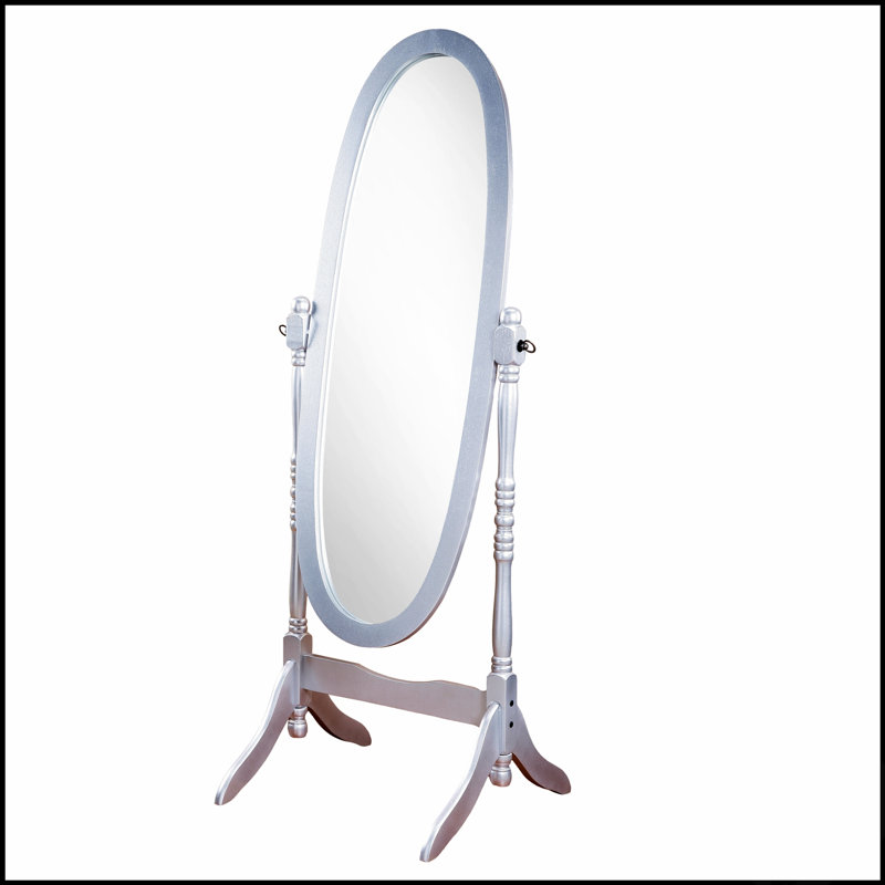 Miroir de plancher traditionnel en bois de style Queen Anna avec une élégante finition argentée, pour une réflexion complète du corps et un décor classique.