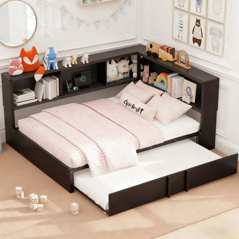 Daybed with Trundle, Storage Cabinets and USB Ports, Black