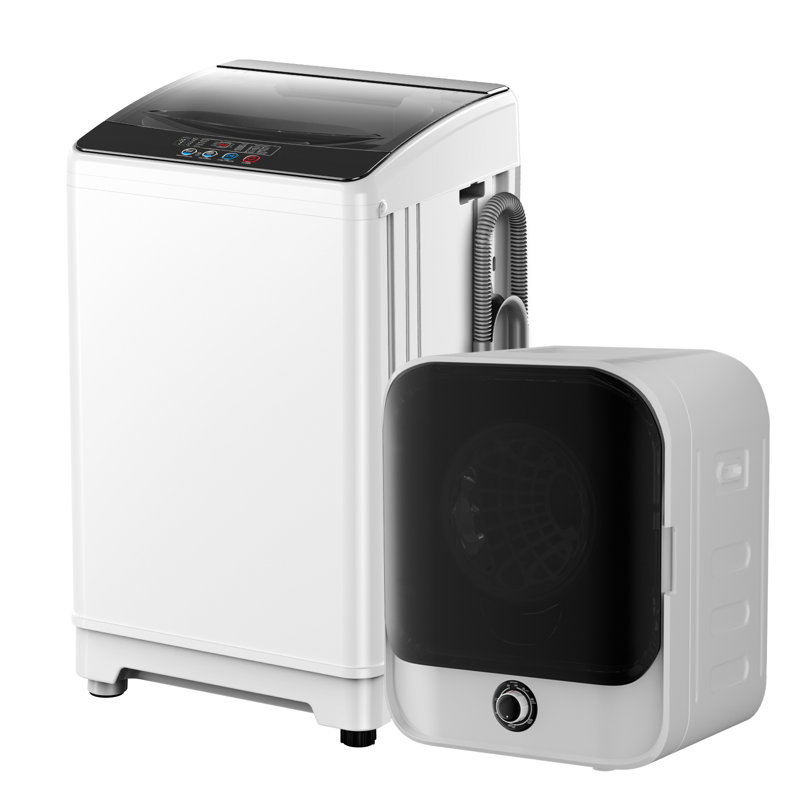 Ensemble de laveuse-sécheuse compacte ， Laveuse entièrement automatique de 3,0 pi cu et sécheuse électrique à haut rendement de 2,6 pi cu avec cuve en acier inoxydable, stérilisation à haute température et séchage multi-minuterie pour dortoir d'appartements