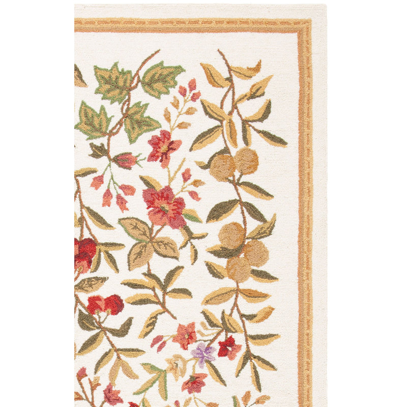 Tapis en laine crocheté à la main à motif floral Kinchen, Rectangle 2 pi 9 po x 4 pi 9 po